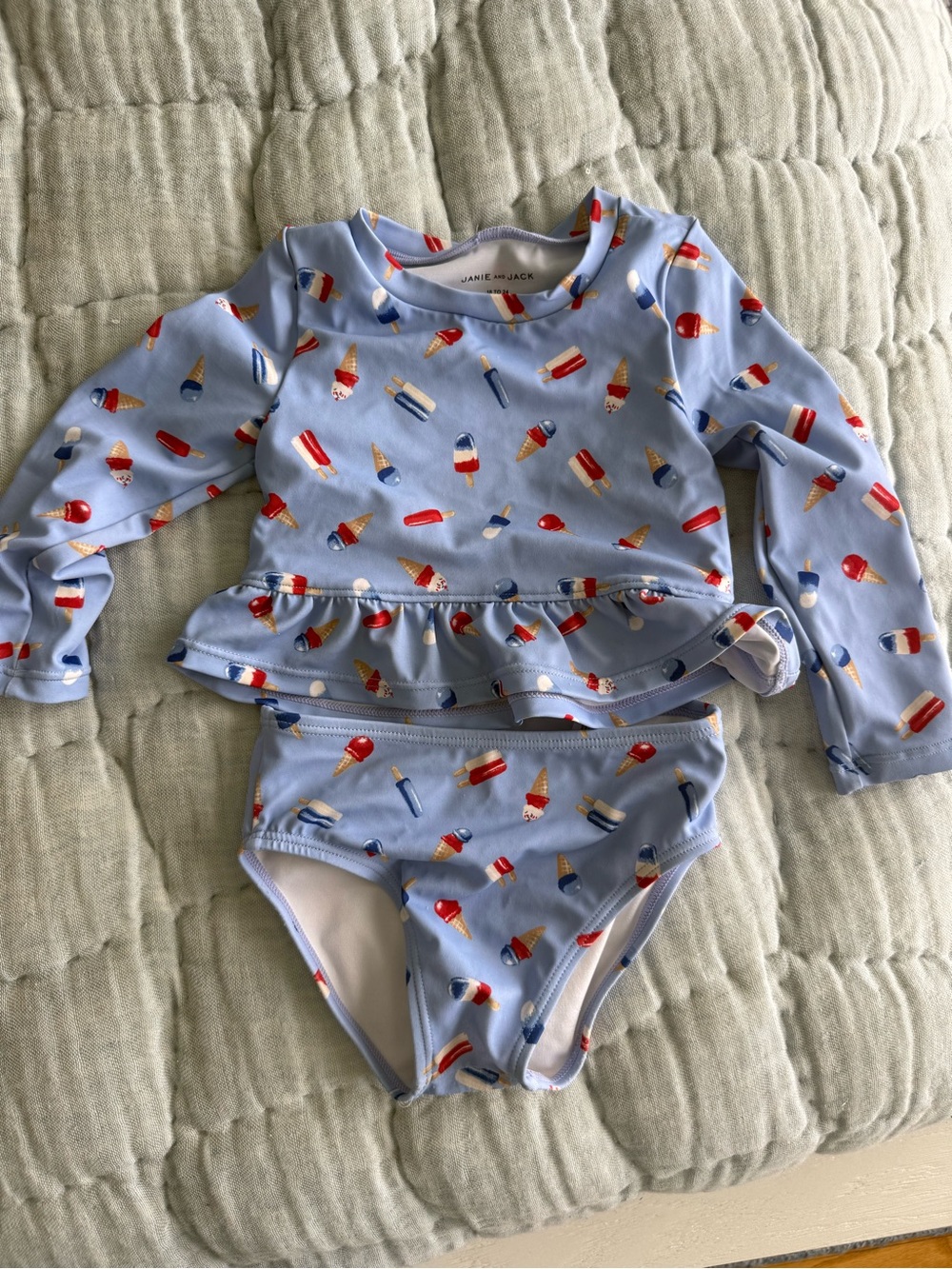 Janie and Jack Light Blue Ice Cream & Popsicle Print Two-Piece Swim Set - Picture 1 of 3
